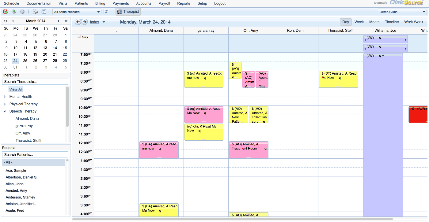 Therapy Scheduling Software ClinicSource Scheduler